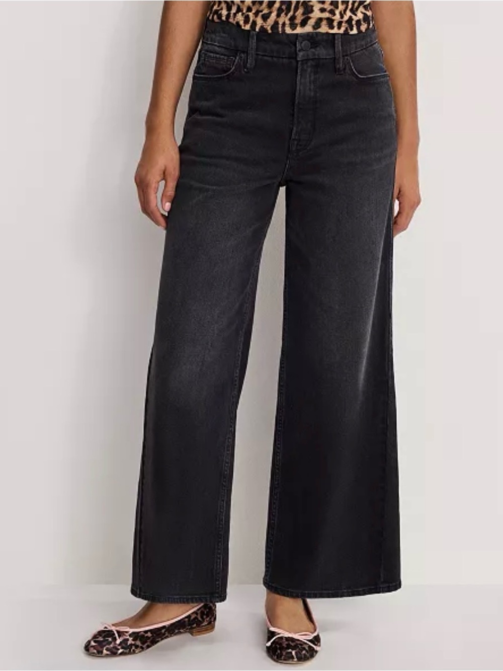 Good American Good Skate Crop Black Wide-Leg High-Rise Jeans